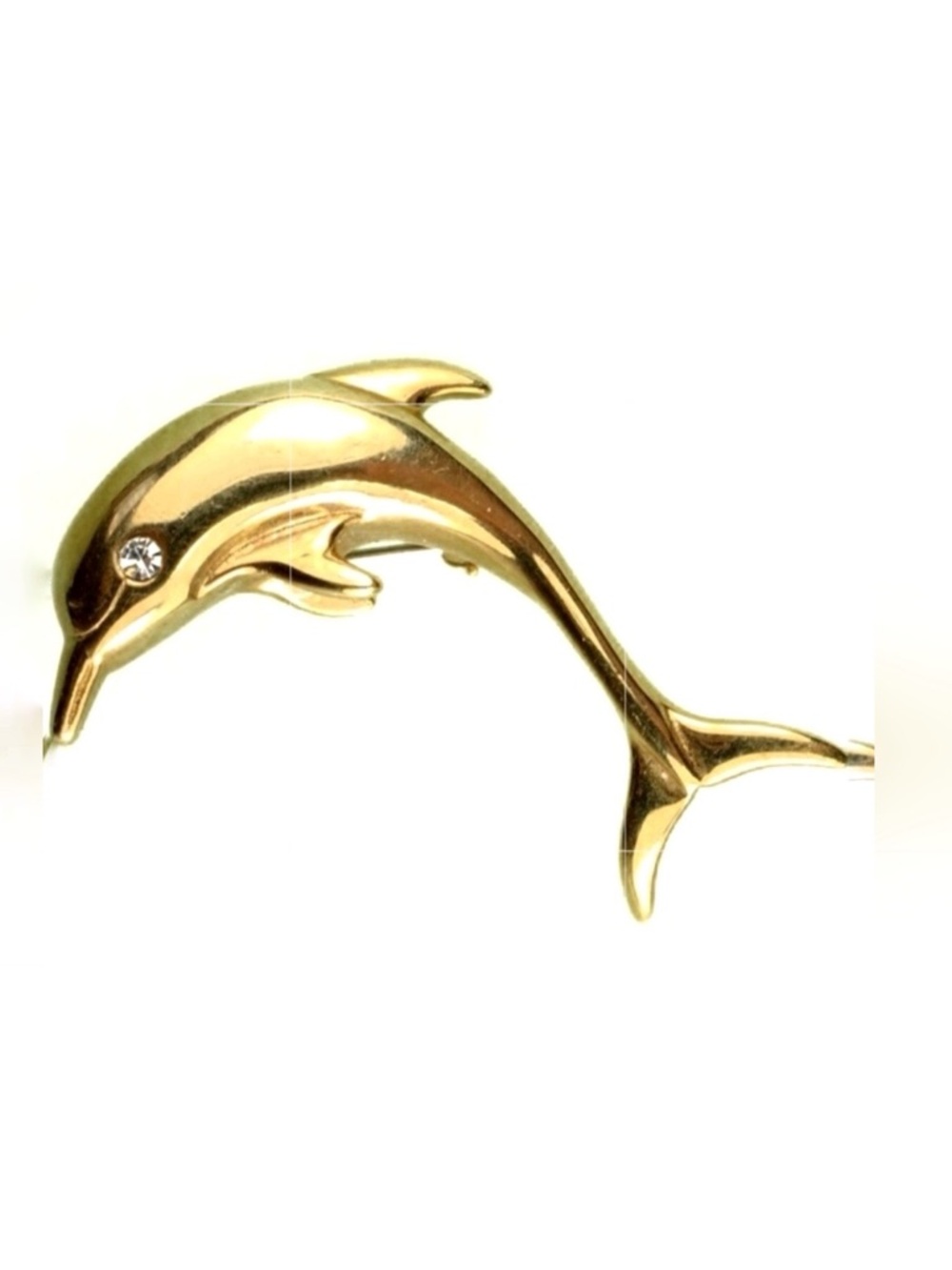 Krementz Vintage Gold Tone Dolphin Rhinestone Brooch Pin Nautical Vintage